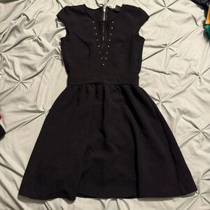 H&M Black Textured Mini Dress with Stud Accents